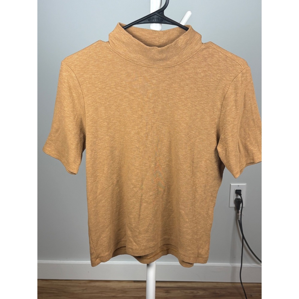 Joie Womens Mock Neck Ribbed Knit Top Ginger Brown Pima Cotton Modal Large
